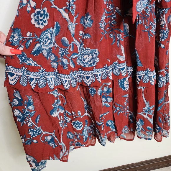 FARM Rio Tropical Landing Red Longsleeve Maxi Dress Medium Bohemian Resortwear - Picture 11 of 16